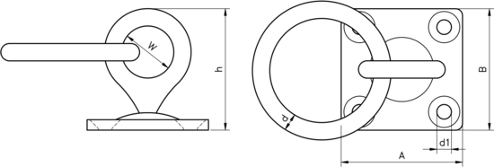 technical drawing of Square Pad Eye Plate with Swivel & Ring