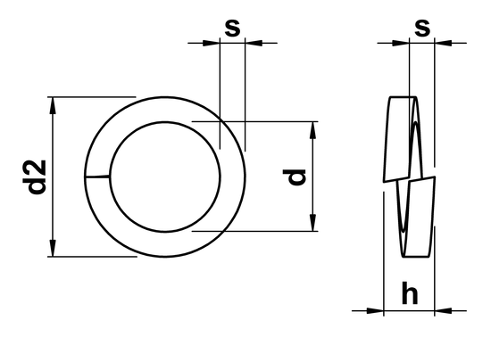 technical drawing of Square Section Spring Washer DIN 7980