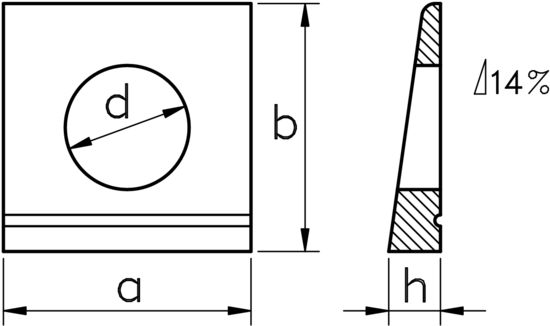 technical drawing of Square Taper Washers for I Sections