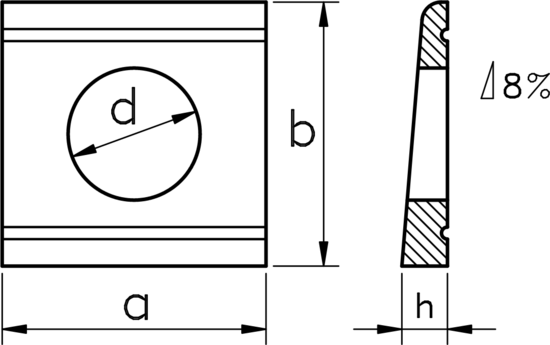 technical drawing of Square Taper Washers for U Sections