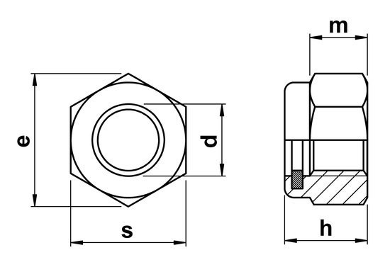 technical drawing of Thin Nyloc Nuts with Fine Pitch (Type T) DIN 985