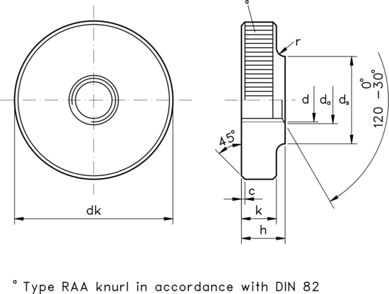 technical drawing of Thumb Nut Low Type, DIN 467