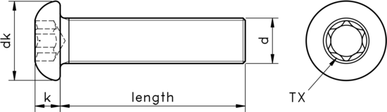 technical drawing of Torx Button Screws ISO 7380