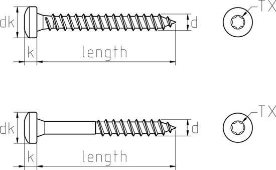 technical drawing of Torx Pan Head Chipboard Screws