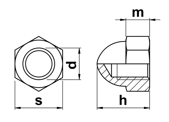 technical drawing of UNC Dome/Acorn Nuts to ASME B18.2.2.