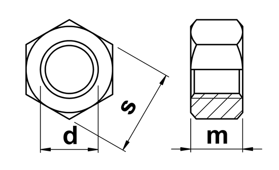 technical drawing of UNC Full Hex Nuts ASME B18.2.2