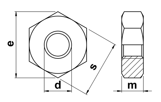 technical drawing of UNC Hex Machine Screw Nuts ASME B18.2.2