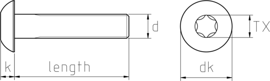 technical drawing of UNC Torx Truss Head Machine Screws ASME B18.6.3