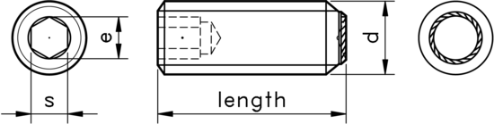 technical drawing of Unbrako Knurled Cup Point Grub Screws
