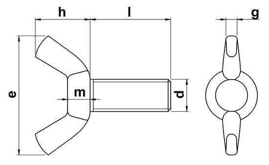 technical drawing of Wing Screws DIN 316 American Form